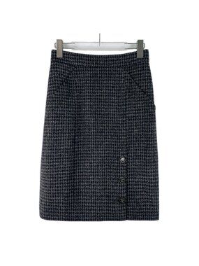 Chanel Multicolor Logo Button Houndstooth Wool Skirt